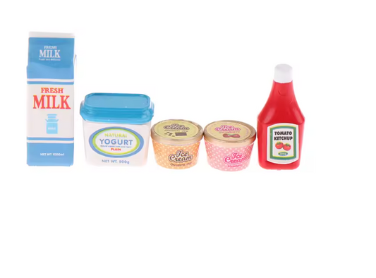 5Pcs/Set 1:12 Dollhouse Miniature Mini Tomato Sauce Iced Yoghurt Model Kitchen Food Accessories For Dolls House